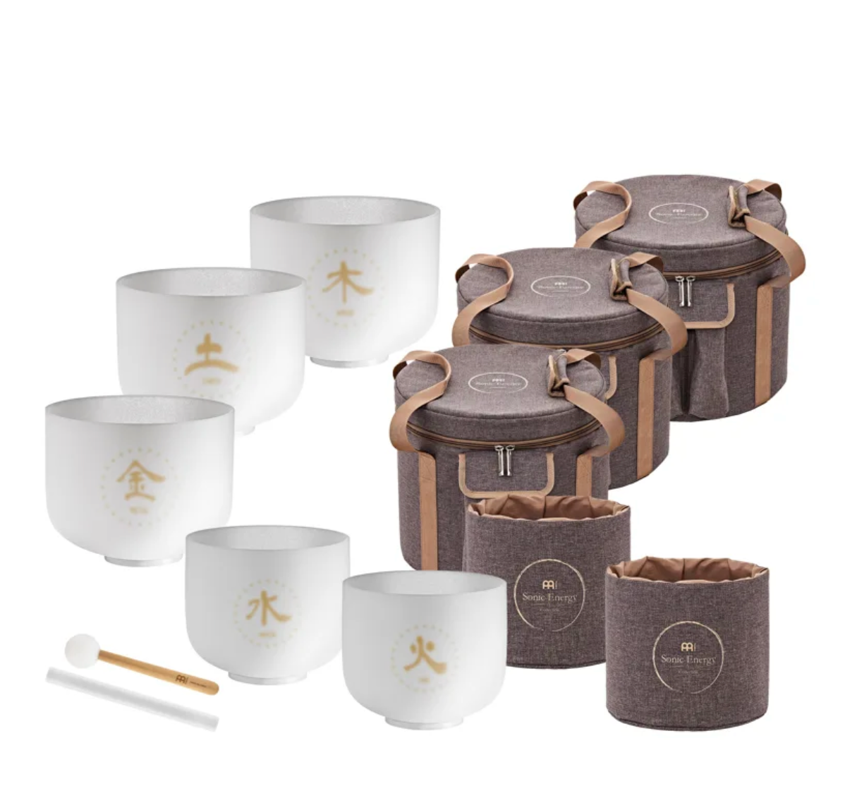 Set de bols chantants cristal éléments, TCM Médecine Traditionnelle Chinoise avec sac