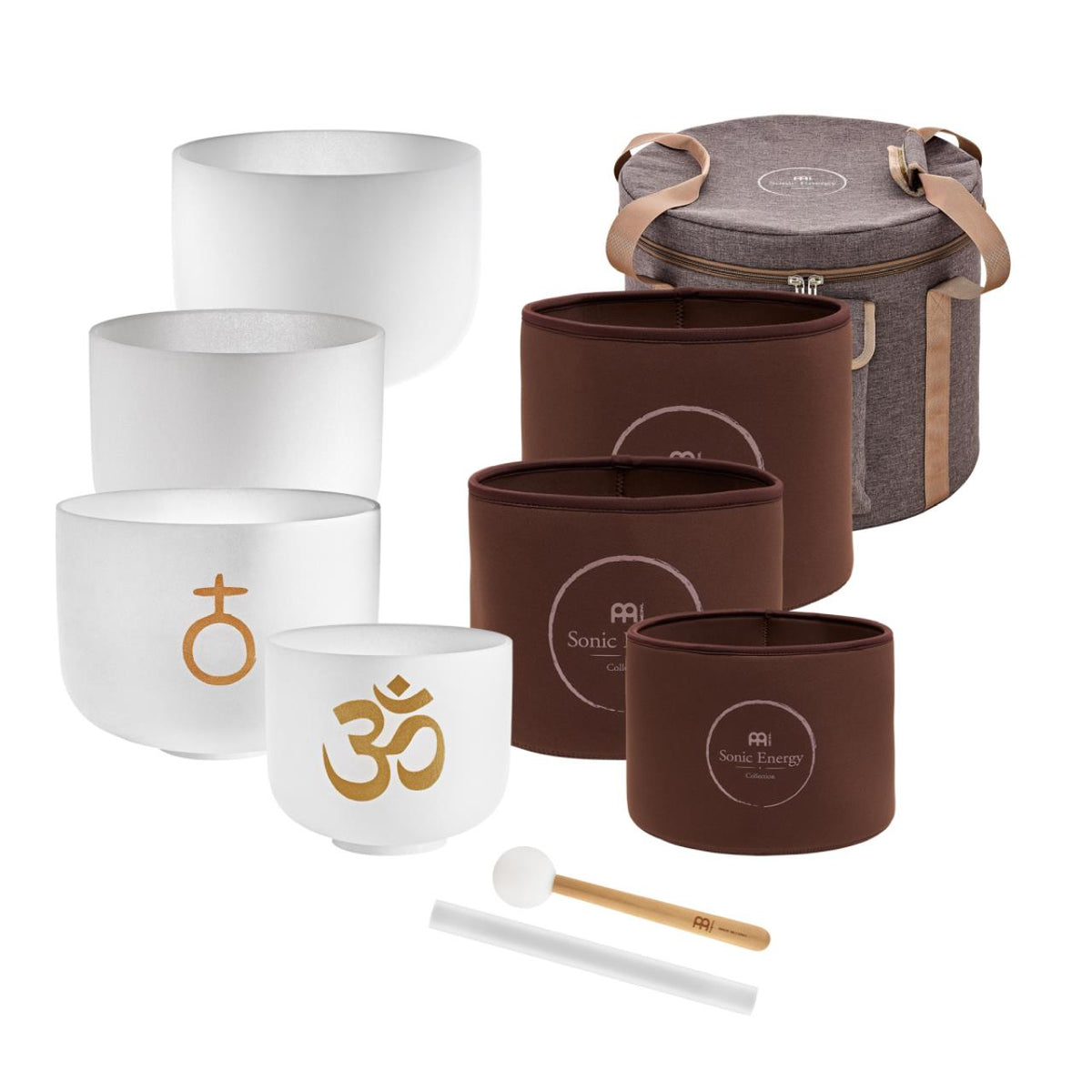 Set de quatre bols chantants en cristal blanc Om Meinl Sonic Energy avec housses