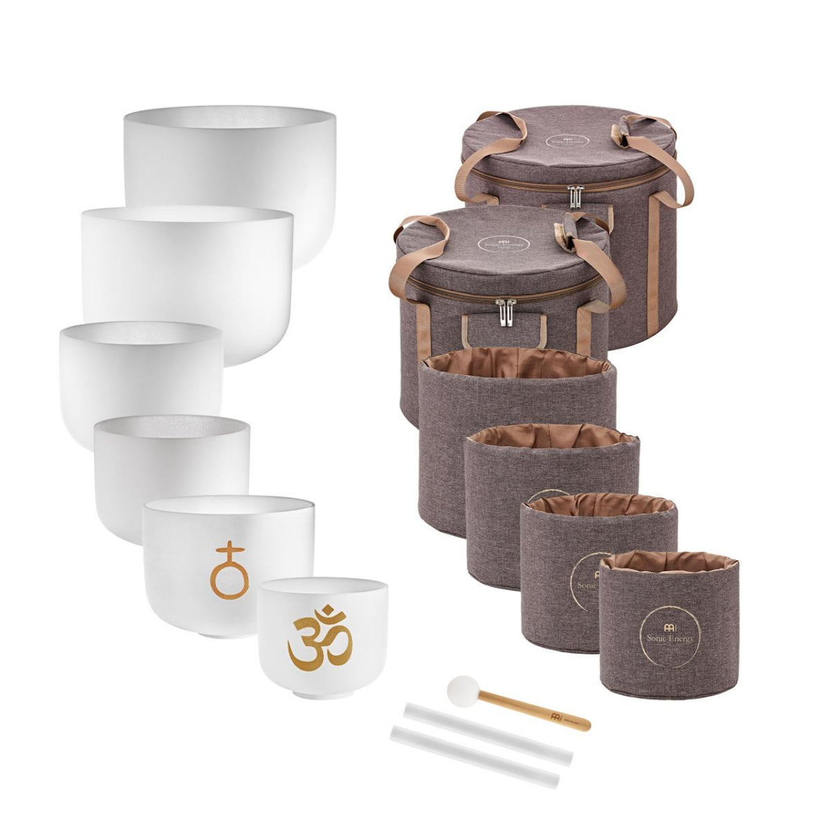 Set de six bols chantants en cristal blanc Om Meinl Sonic Energy avec housses