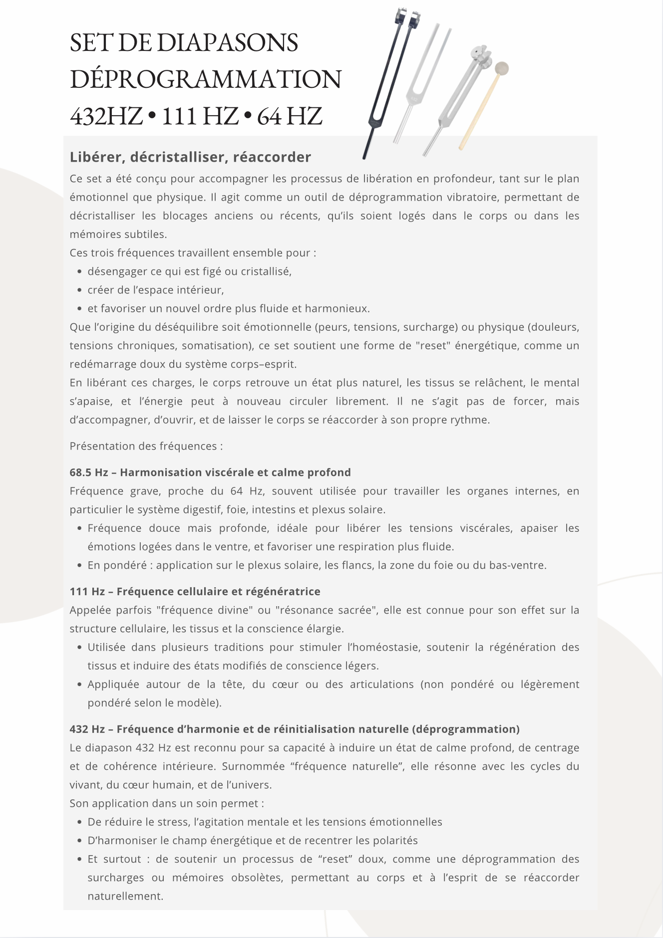 Set de diapasons Déprogrammation 432hz • 111 Hz • 68.5 Hz
