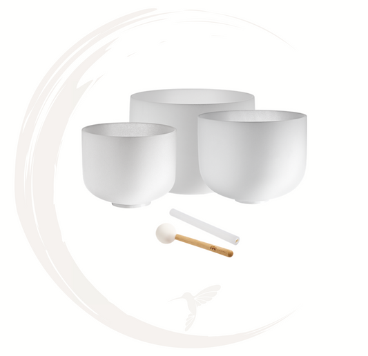 Set de Bols chantants Cristal Pure '' 25, 30, 35cm G, E. C avec sac de transport