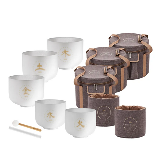 Set de bols chantants cristal éléments, TCM Médecine Traditionnelle Chinoise avec sac