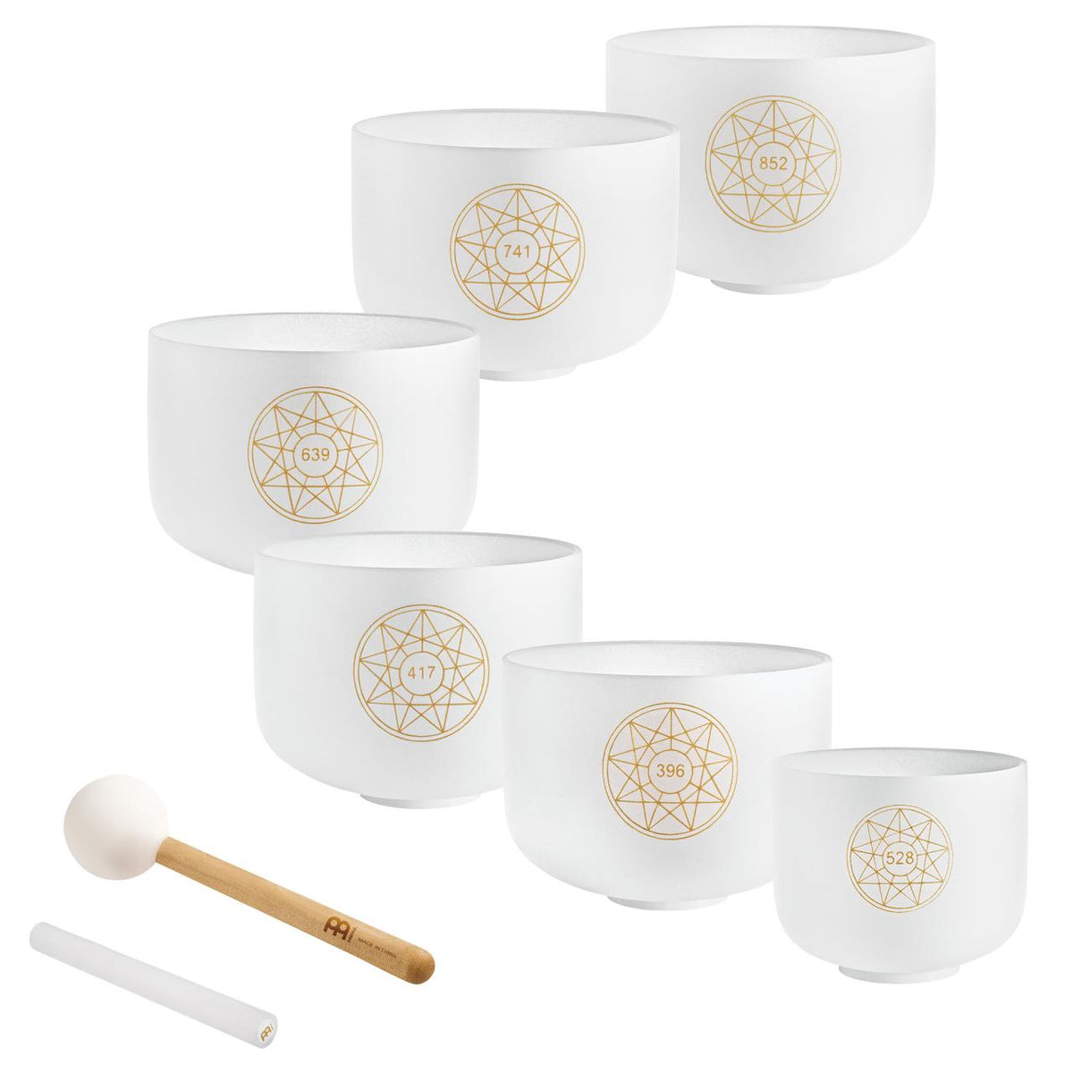 Set de six bols chantants en cristal blanc Solfeggio