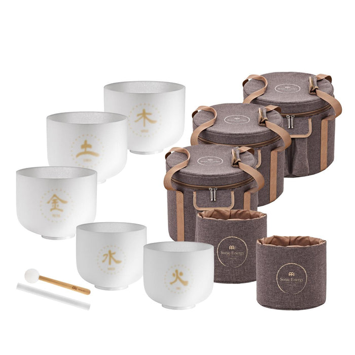 Set de cinq bols chantants en cristal TCM des cinq éléments