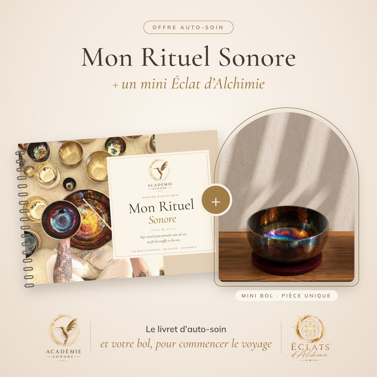 Livret Mon Rituel Sonore et mini bol Éclat d’Alchimie fait main