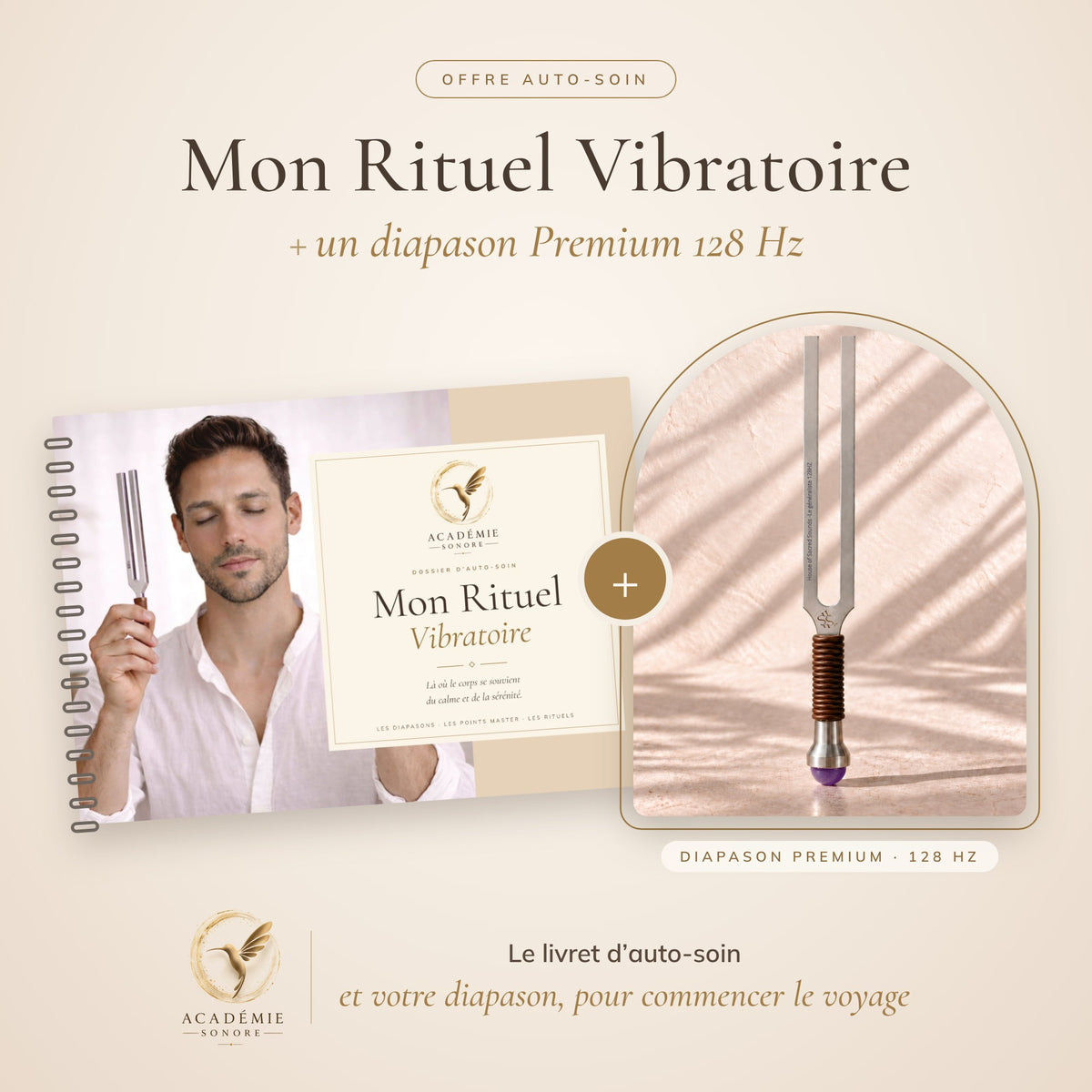 Livret Mon Rituel Vibratoire et diapason Premium 128 Hz avec résonateur